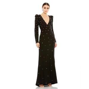Mac Duggal 55797 NWT RHINESTONE ENCRUSTED LONG SLEEVE V NECK GOWN